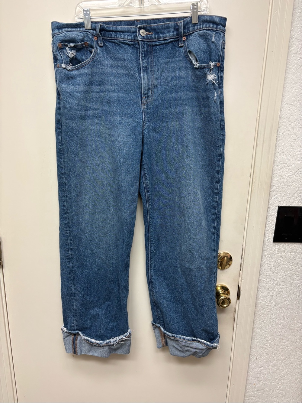 American Eagle Outfitters Distressed Blue Wide-Leg Jeans